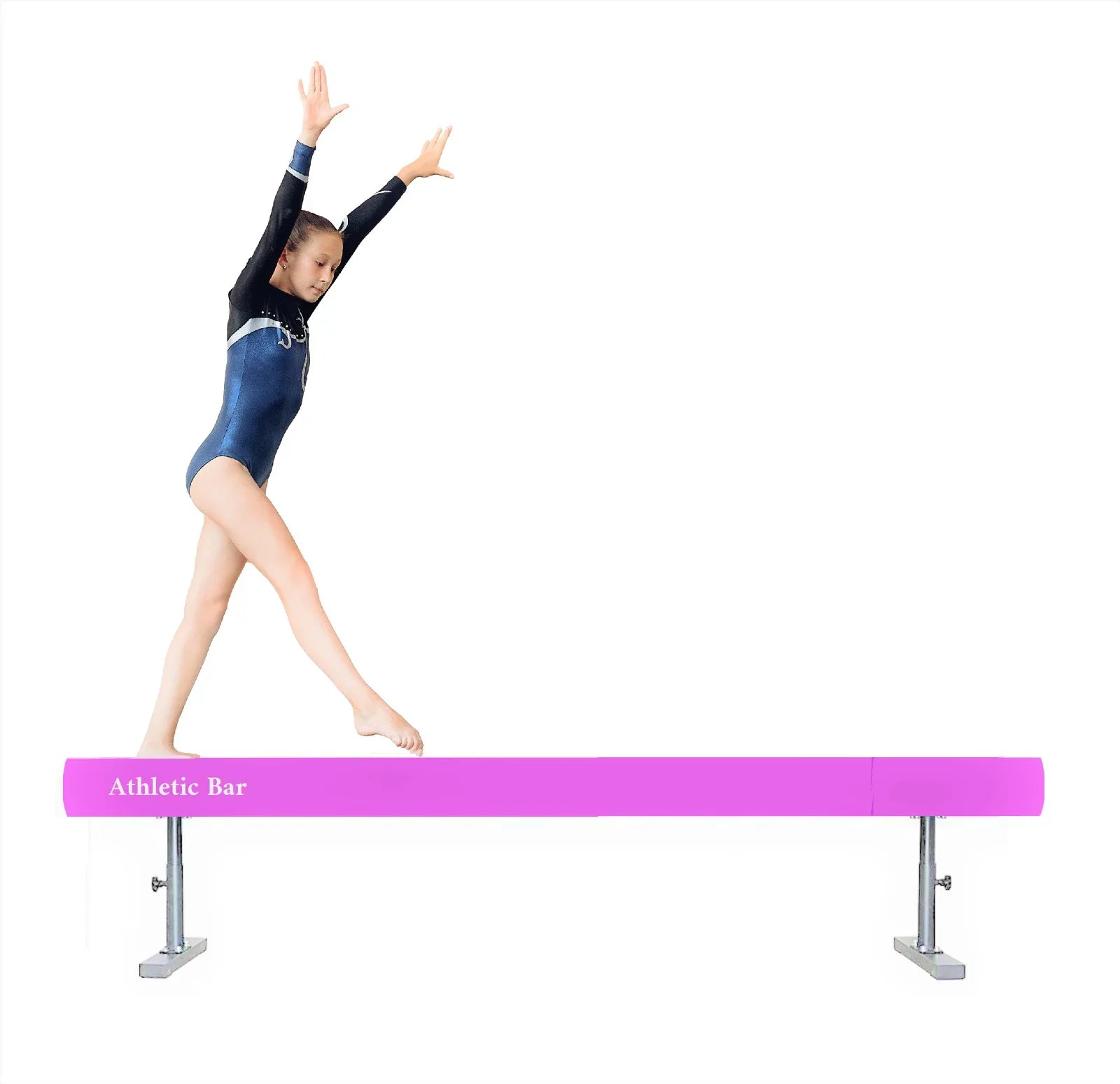 Athletic Bar 8ft Adjustable Acrobatic Tube Beam; High/Low Floor Balance Beam Gymnastics Equipment for Kids/Adults Gymnastics Beam for Gymnastics Competition Training Practice fine Yoga Stretching Pink