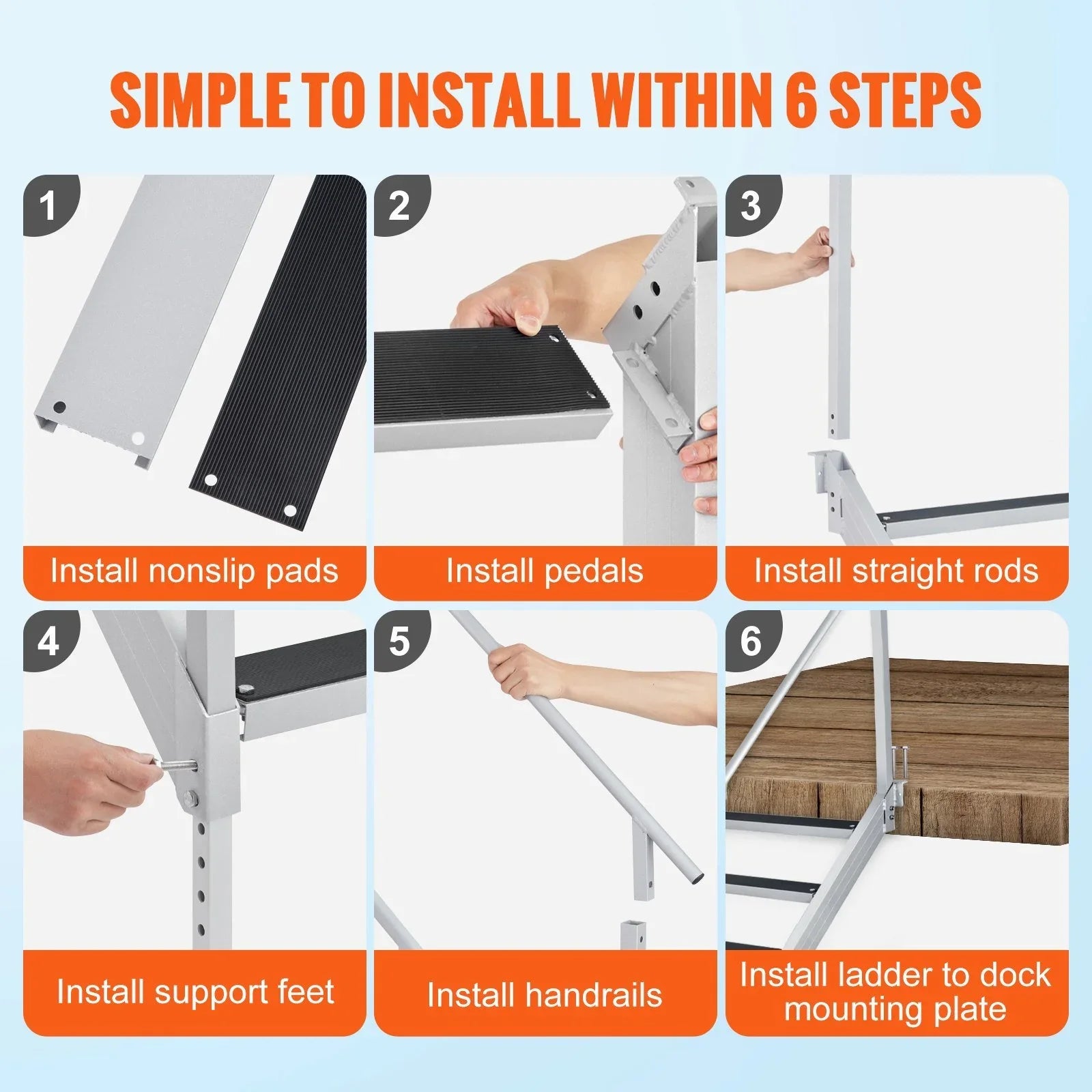 Vevor Dock Stairs 30-38 in. Adjustable Height; 500 lbs Load Capacity Dock Ladder 4 Step