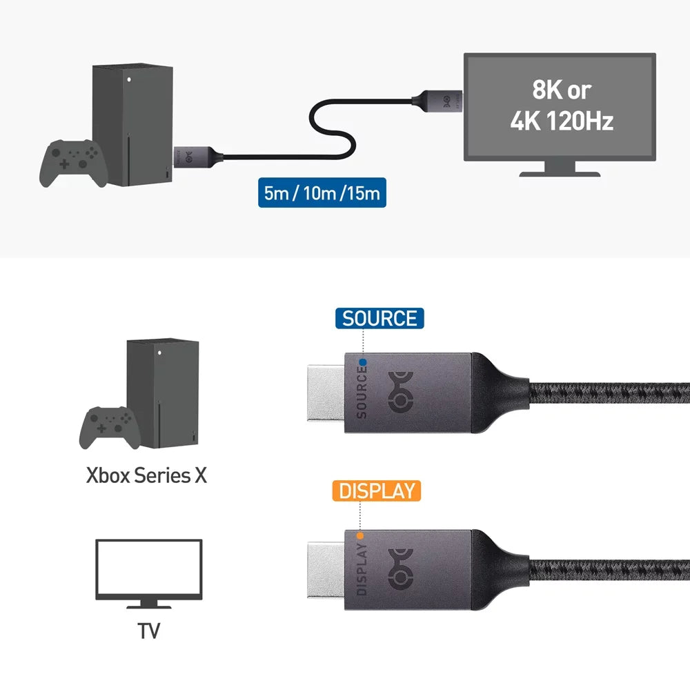 Cable Matters Certified Active Ultra High Speed HDMI Cable (Fiber Active Optical 8K HDMI Cable) – 10m / 32.8 Feet – Supporting 8K@60Hz 4K@120Hz HDR - Designed for XBOX; Compatible with PS5; Apple TV