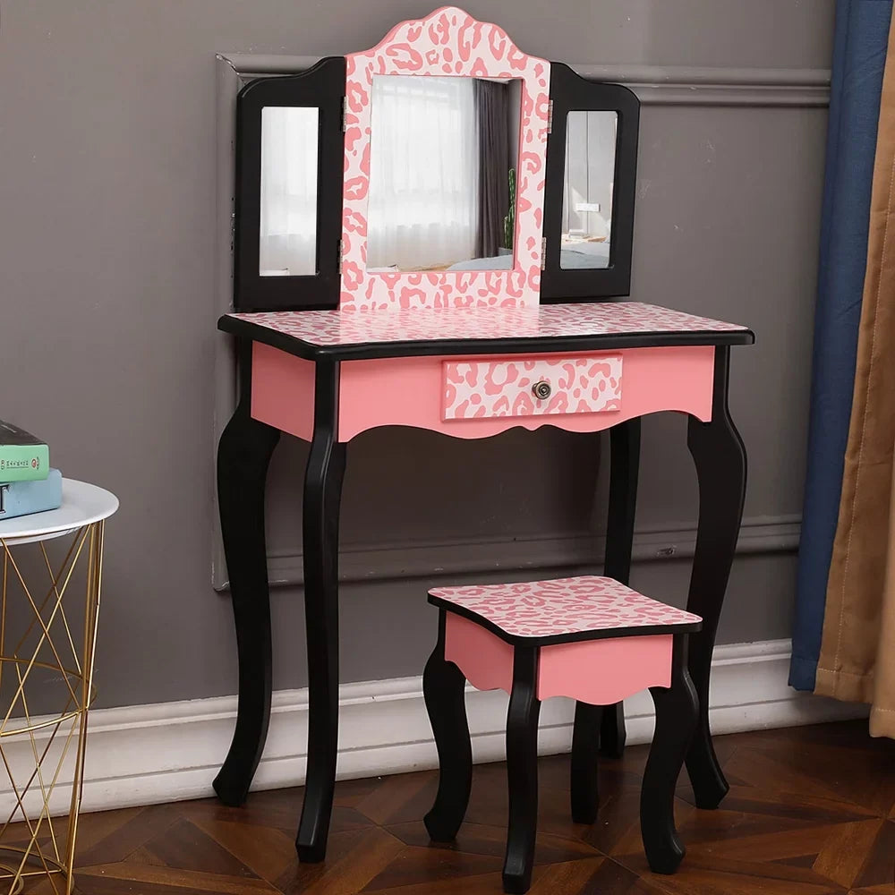 Topcobe Vanity Table Set with Mirror for Girls; 2 Drawers Makeup Table with Removable Desk Makeup Organizer; Pink Bedroom Dressing Table with Vanity Stool