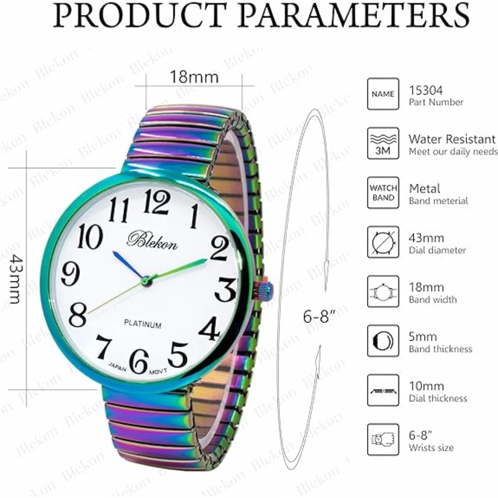 Blekon Collections New Super Large Face Stretch Band Japanese Movement PC21J Fashion Watch