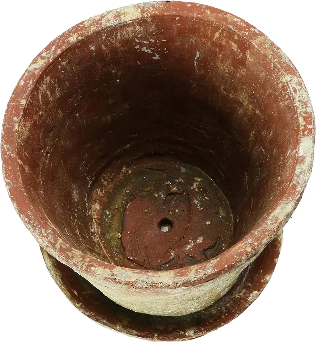 Creative Co-Op Cement Planter with Saucer; Distressed Terra-cotta Finish; Set of 2 (Holds 8" Pot)