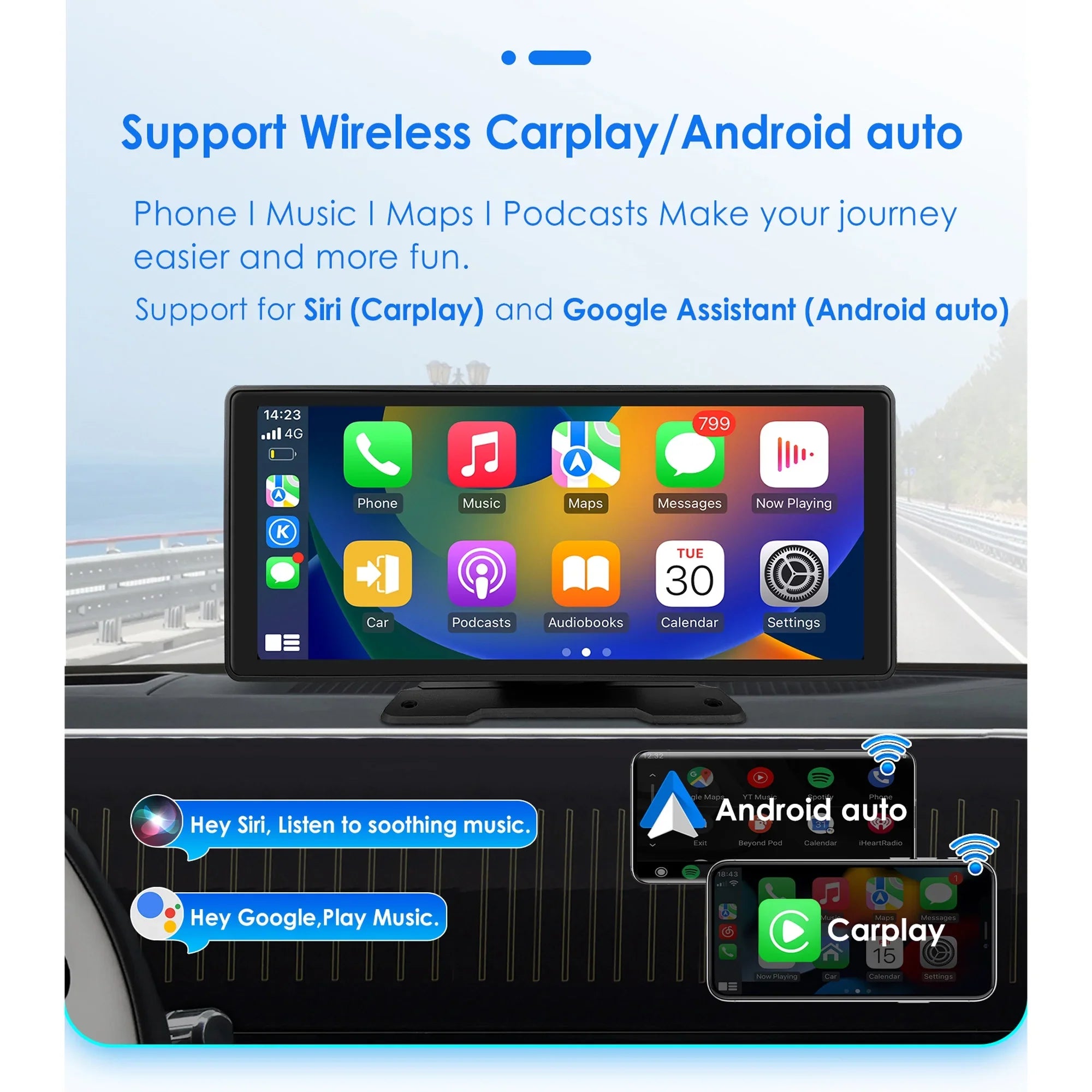 Android Auto Wireless Apple Carplay 360° Adjustable 10.26 millimeter Touchscreen Car Radio Stereo Head Unit Bluetooth GPS Navigation Player With Backup Camera