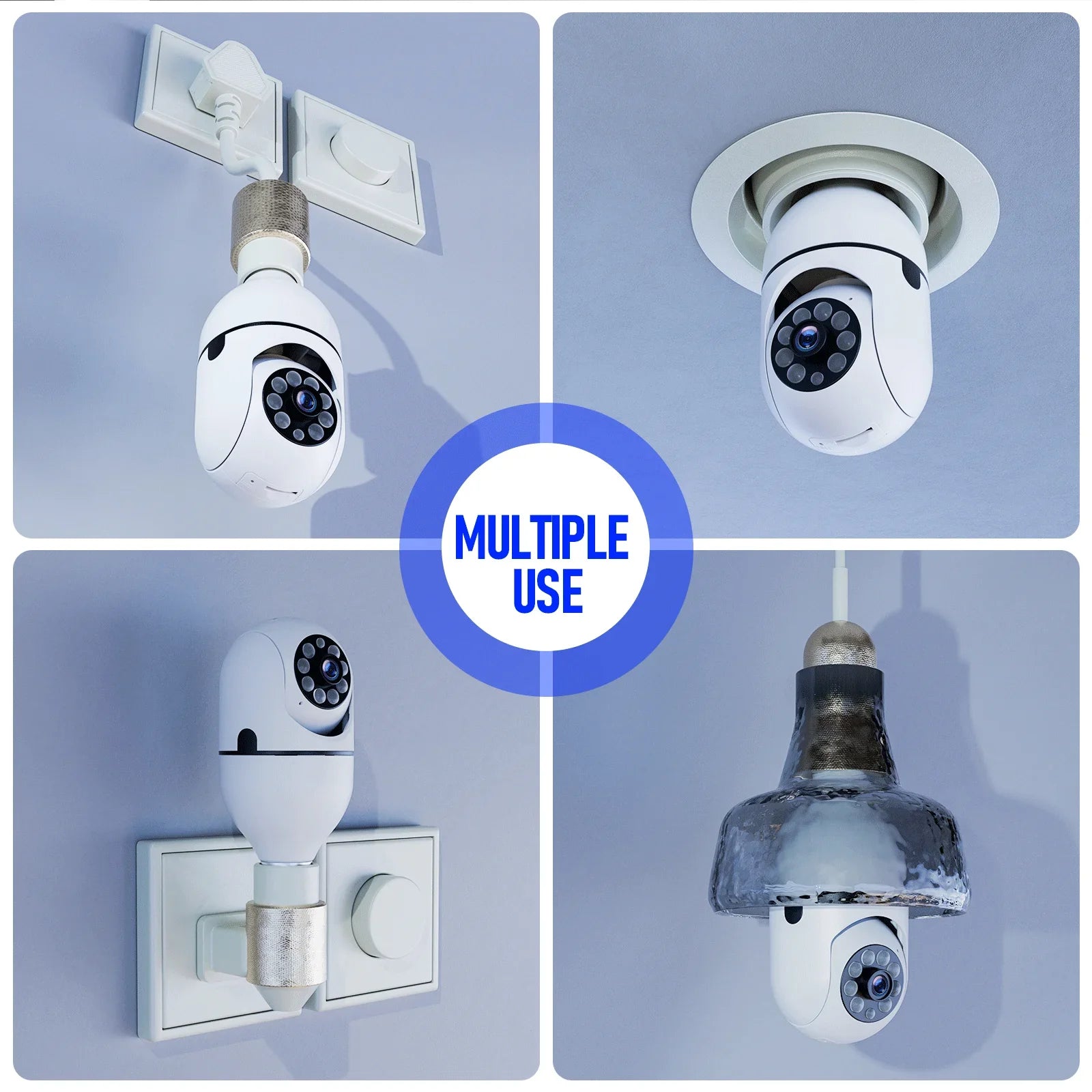 TOGUARD E27 1080P Light Bulb Camera 2.4G Wifi Dome Security Camera Wireless Outdoor; 2-Way Audio Color Night Vision 360° IP Camera with Motion Detection Remote Access (2PCS)