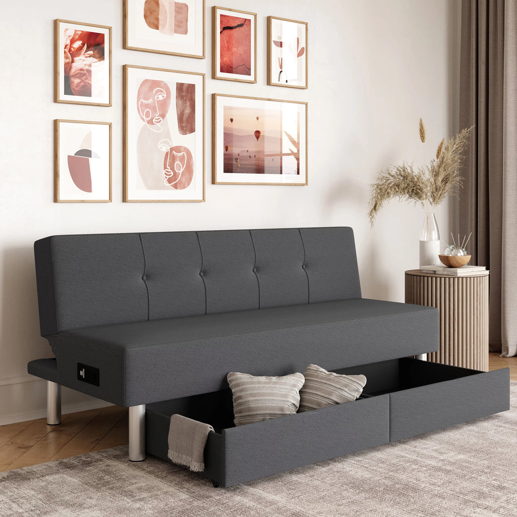 Serta Windsor Futon with Storage and Power; Gray Fabric