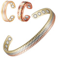 Wollet Magnetic Gold Copper Bracelets+2 Copper Rings for Women; Set of 3 ; Fashion Health Christmas Gift