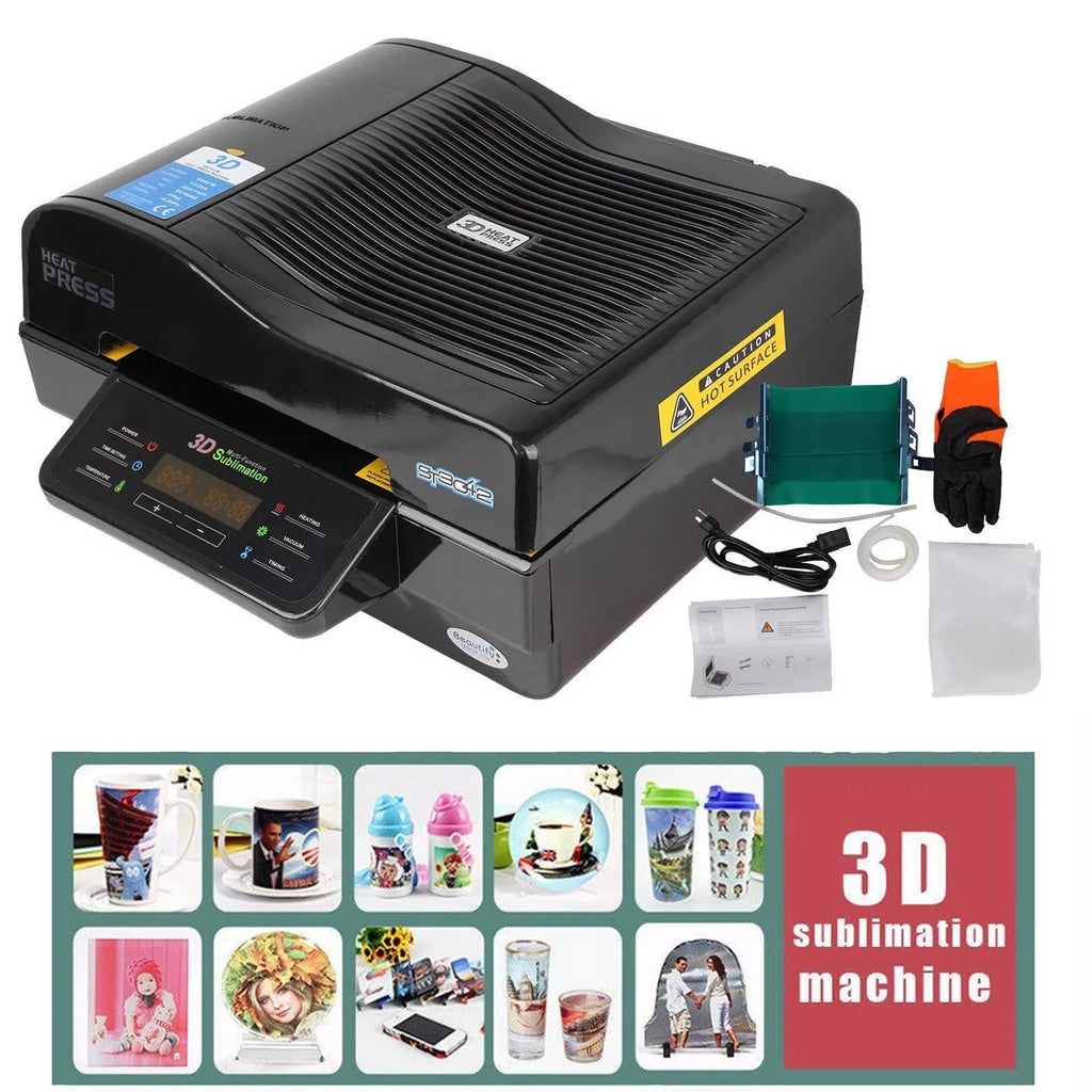 INTBUYING 3D Vacuum Sublimation Heat Press Device Mug Paper Inks Tape Rubber Clamps Transfer KIT
