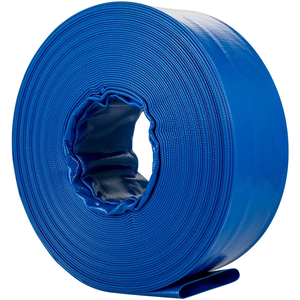 VEVOR Discharge Hose; 1-12" x 105'; Fabric Lay Flat Hose; Heavy Duty Backwash Drain Hose with Clamps; Weather-proof & Burst-proof; Ideal for Swimming Pool & Transfer; Blue