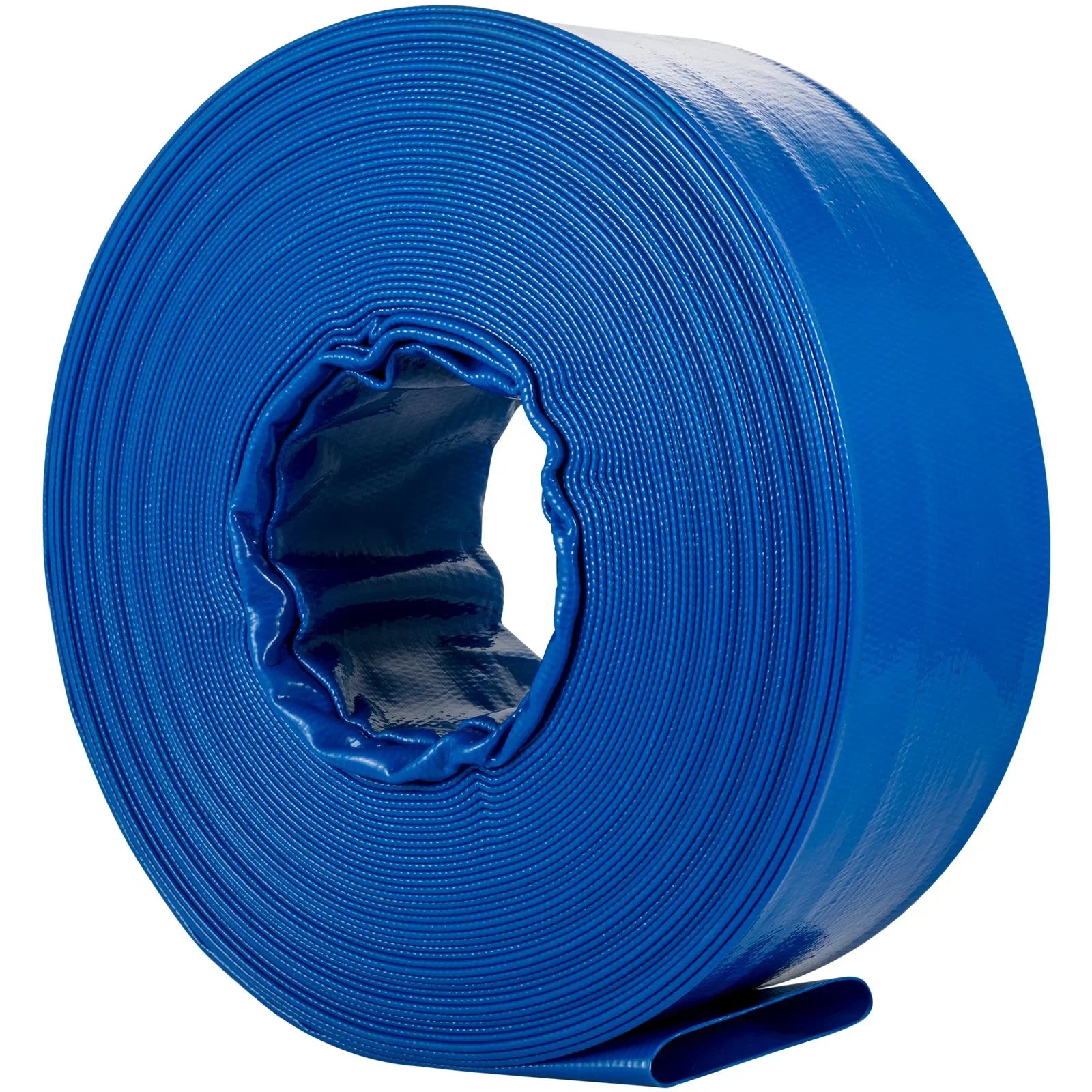 VEVOR Discharge Hose; 1-12" x 105'; Fabric Lay Flat Hose; Heavy Duty Backwash Drain Hose with Clamps; Weather-proof & Burst-proof; Ideal for Swimming Pool & Transfer; Blue