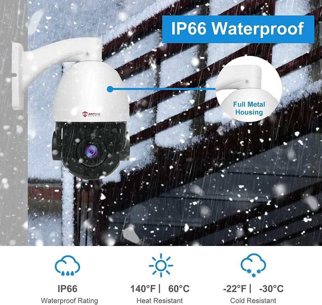 Anpviz 5MP PoE PTZ IP Surveillance Camera 20X Optical Zoom; PTZ IP Security Camera Outdoor Indoor with Mic/Audio; Person Vehicle Detection; IR Night Vision; Metal; Pan 360°/Tilt 90°; IP66 Fluidproof