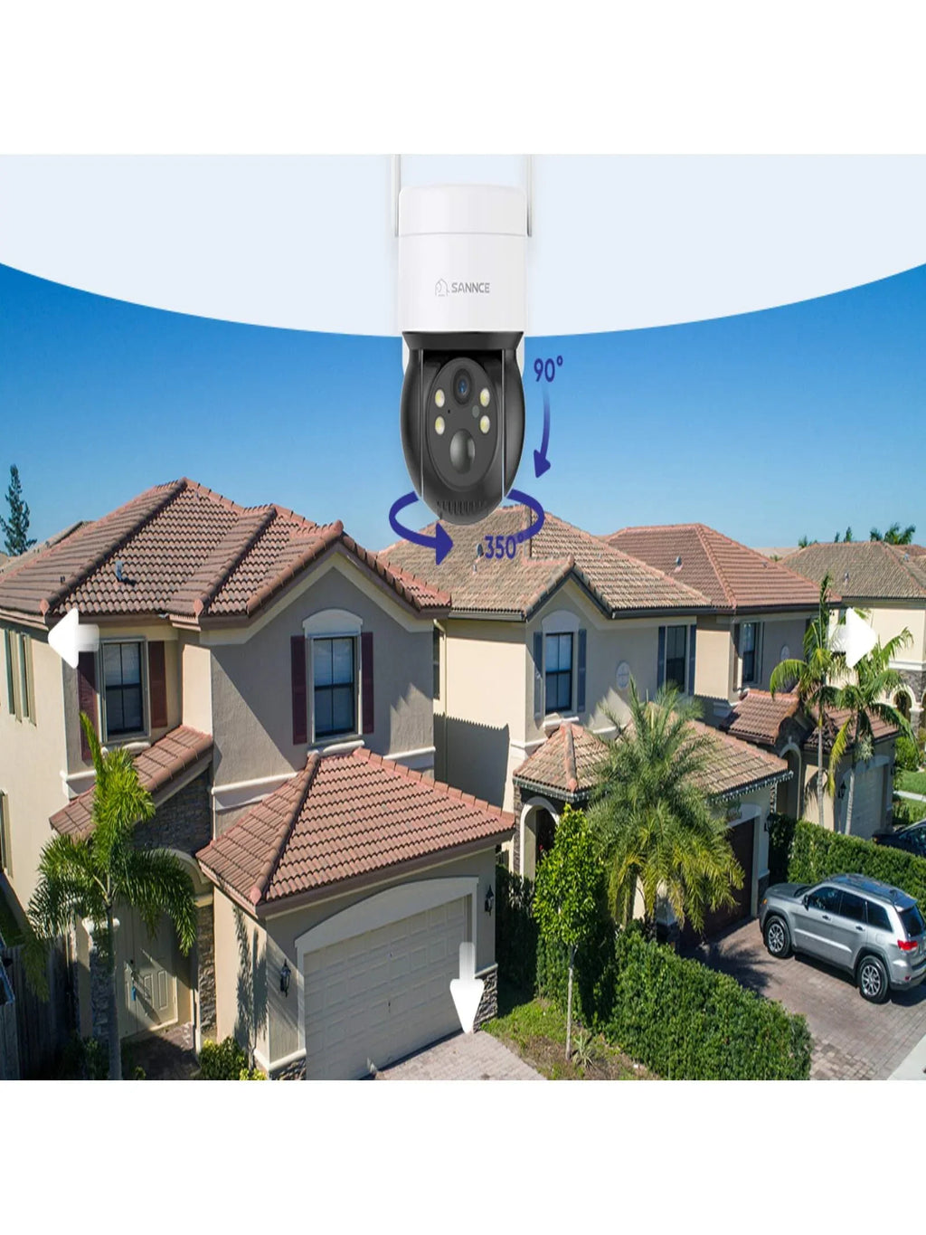 SANNCE Solar Security Cameras Wireless Outdoor; 2K Battery Powered WiFi Camera for Home Security; 360°PTZ Surveillance Camera with Solar Panel; Color Night Vision; 2 Way Audio; Motion Detection