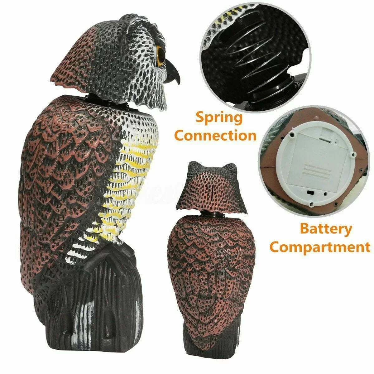 Owl Decoy 360 Rotate Head to Scare Birds; Scarecrow Owl Decoy Statue Realistic Scary Sounds & Shadow Fake Owl Outdoor Pest Bird Deterrent for Patio Yard Garden Protector