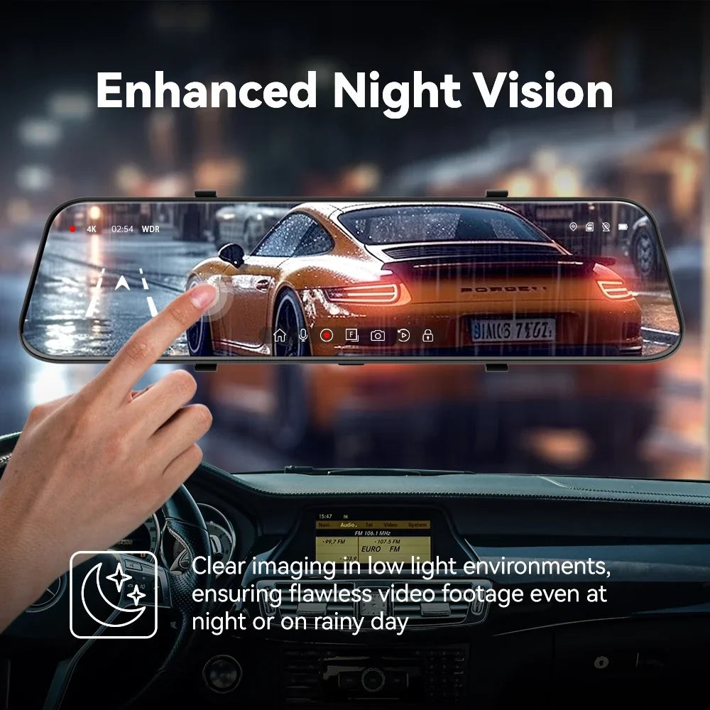 Pre-Owned Pelsee 12" 4K Mirror Dash Cam Backup Camera with Free 32GB Card & GPS; Smart Rearview Mirror for Cars & Trucks; Full HD Front and Rear View Dual Cameras; Night Vision;Parking Assistance