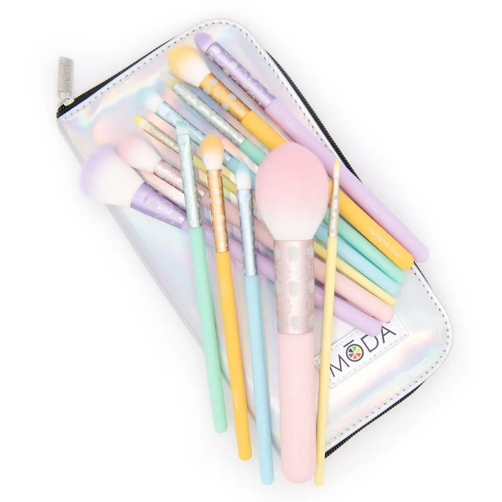 Moda Brush Posh Pastel Signature 13pc Makeup Brush Set; Includes Highlighter; Crease; and Shader Makeup Brushes