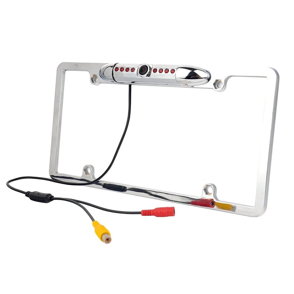 Absolute CAM2100S Chrome License Plate Frame Backup Camera Night Vision Car Rear View Camera with 8 Bright LEDs 170° Viewing Angle Fluidproof Backup Camera Vehicle Universal Reversing Assist Security