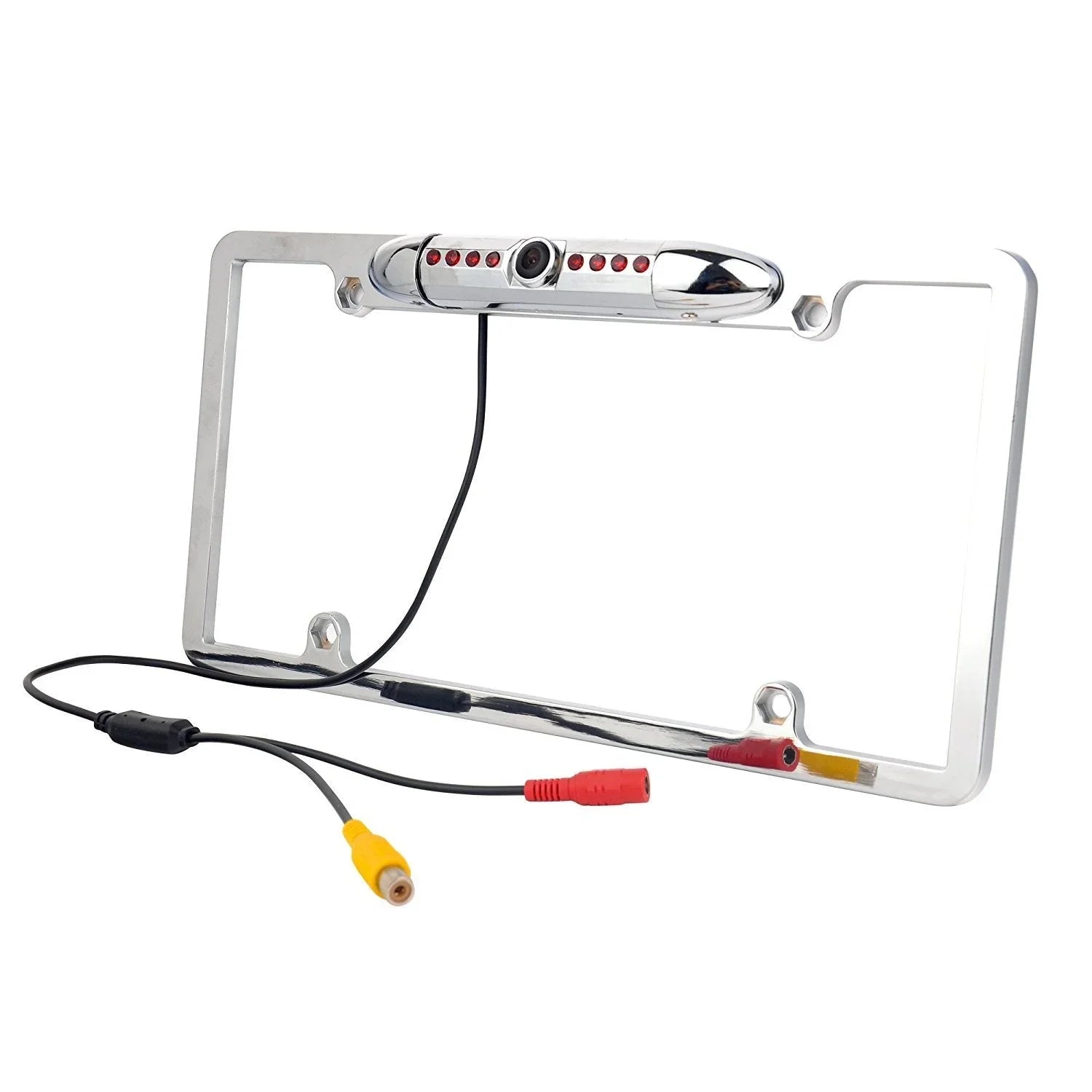 Absolute CAM2100S Chrome License Plate Frame Backup Camera Night Vision Car Rear View Camera with 8 Bright LEDs 170° Viewing Angle Fluidproof Backup Camera Vehicle Universal Reversing Assist Security