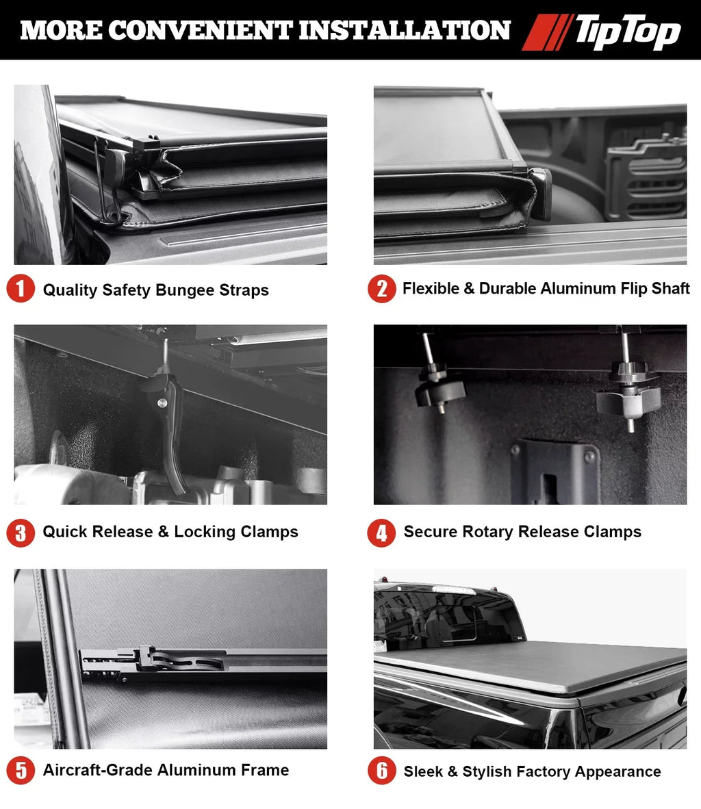 Tiptop Soft Folding Tonneau Cover Truck Bed For 2016-2023 Toyota Tacoma 5ft Bed (60.5") | TPX3 |For Models With or Without The Deck Rail System|