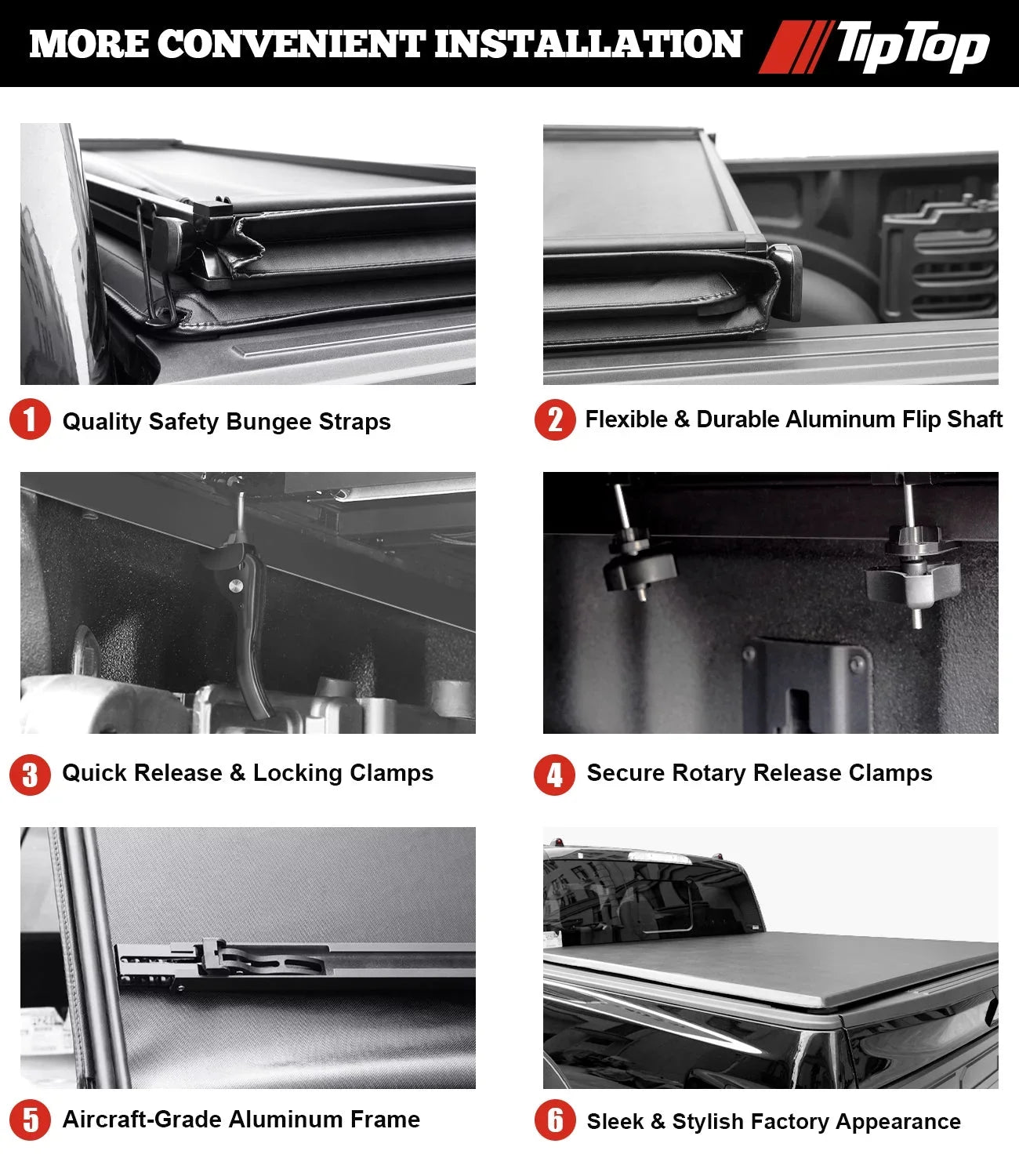 Tiptop Soft Folding Tonneau Cover Truck Bed For 2016-2023 Toyota Tacoma 5ft Bed (60.5") | TPX3 |For Models With or Without The Deck Rail System|