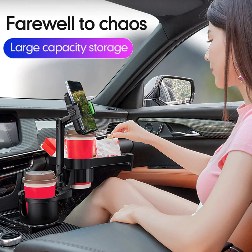 OWSOO Car Cup Holder; Multifunctional Expander with 360° Rotation Tray; Mobile Phone Holder; Adjustable Base; Auto Front Back Seat Organizer; Size S; Convenient for Car Travel
