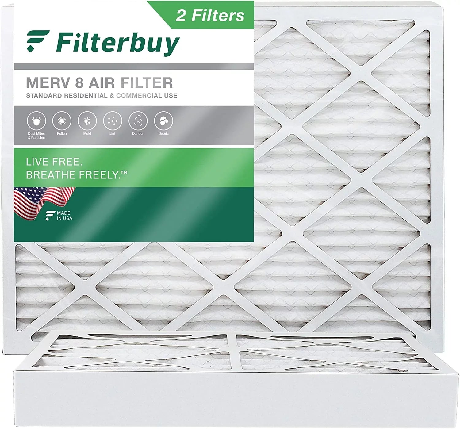 Filterbuy 20x23x4 MERV 8 Pleated HVAC AC Furnace Air Filters (2-Pack)