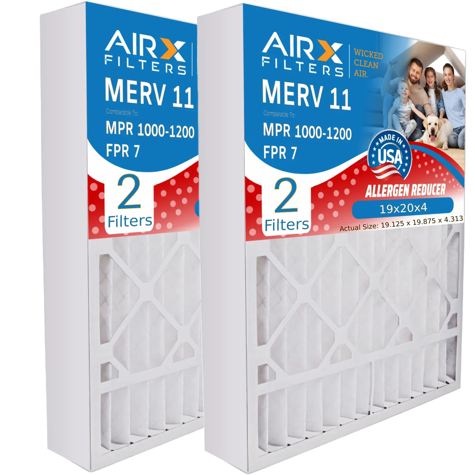 19x20x4 Air Filter MERV 11 Comparable to MPR 1000; MPR 1200 & FPR 7 Compatible with Bryant Carrier FNCCAB0021 FILXXFNC-0021 USA Made 19x20x4 Furnace Filter 2 Pack by AIRX FILTERS WICKED CLEAN AIR.