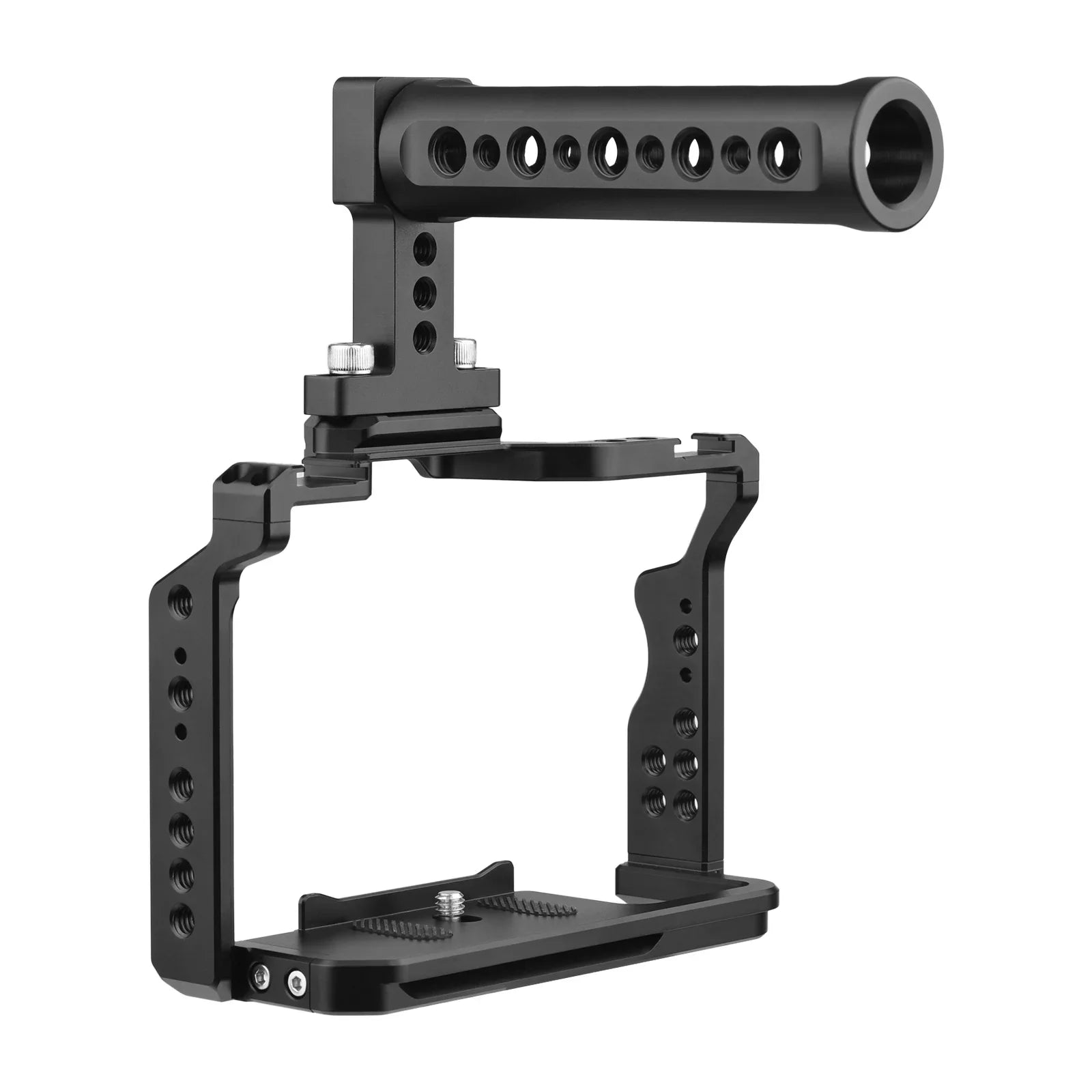Andoer Camera Video Cage + Handle Kit Aluminum Alloy with Dual Cold Shoe Mounts Numerous 1/4 foot Threads Replacement for Sony A7IV/ A7III/ A7II/ A7R III/ A7R II/ A7S II