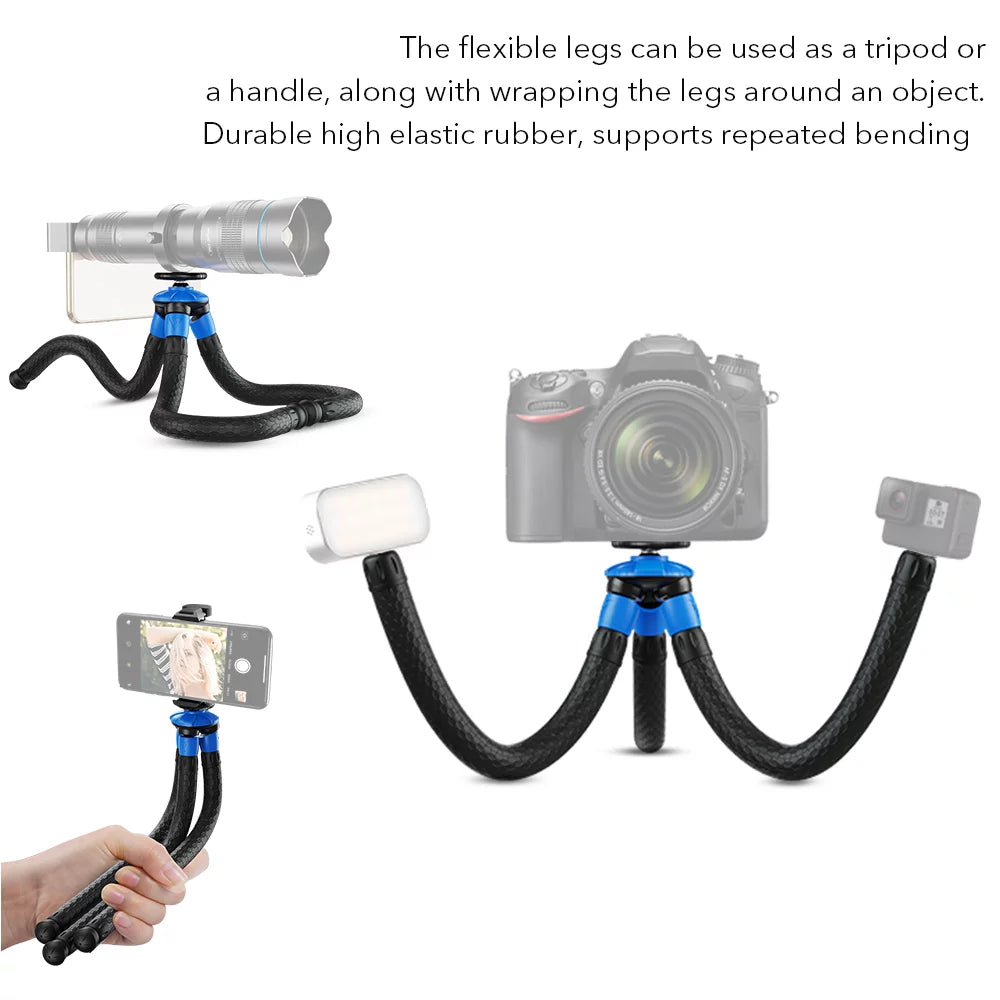 Apexel Flexible Octopus Tripod; Portable Travel Phone Tripod for DSLR Camera; Max Load 3kg