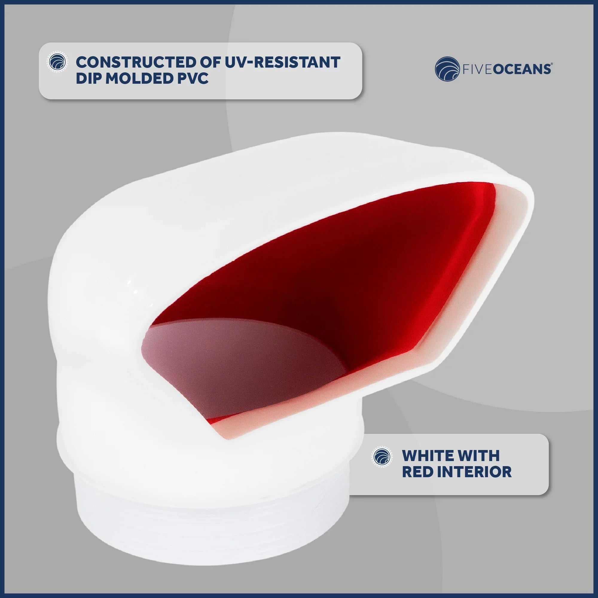 Five Oceans 3-foot Cowl Vent with Snap-On Deck Plate and Cover; Low Profile UV-Resistant and Flexible ; Red Interior; for Air Intake or Cabin Ventilation- FO88
