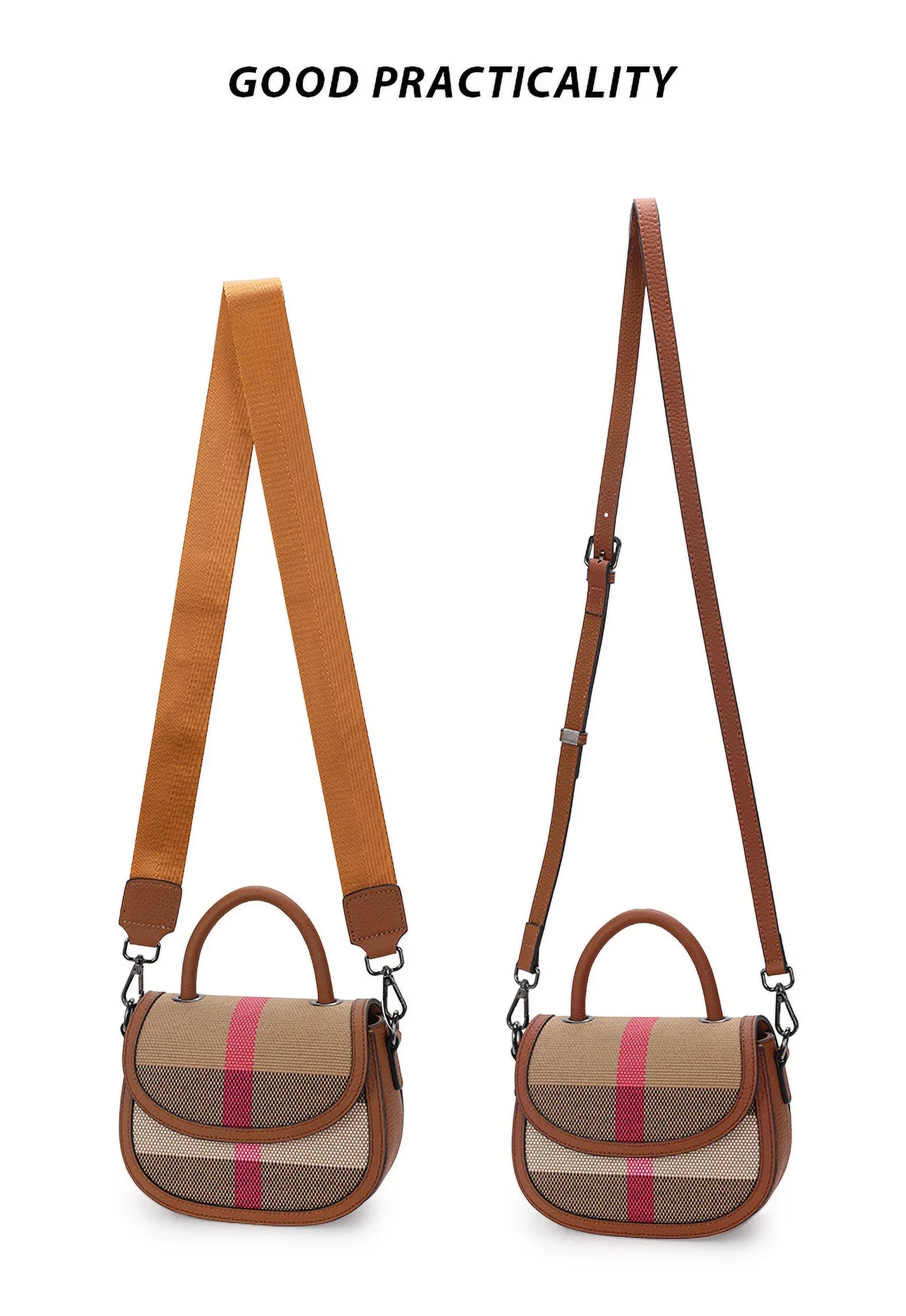 Aidrani New Women's One Shoulder Crossbody Bag Canvas with Cowhide Saddle Bag