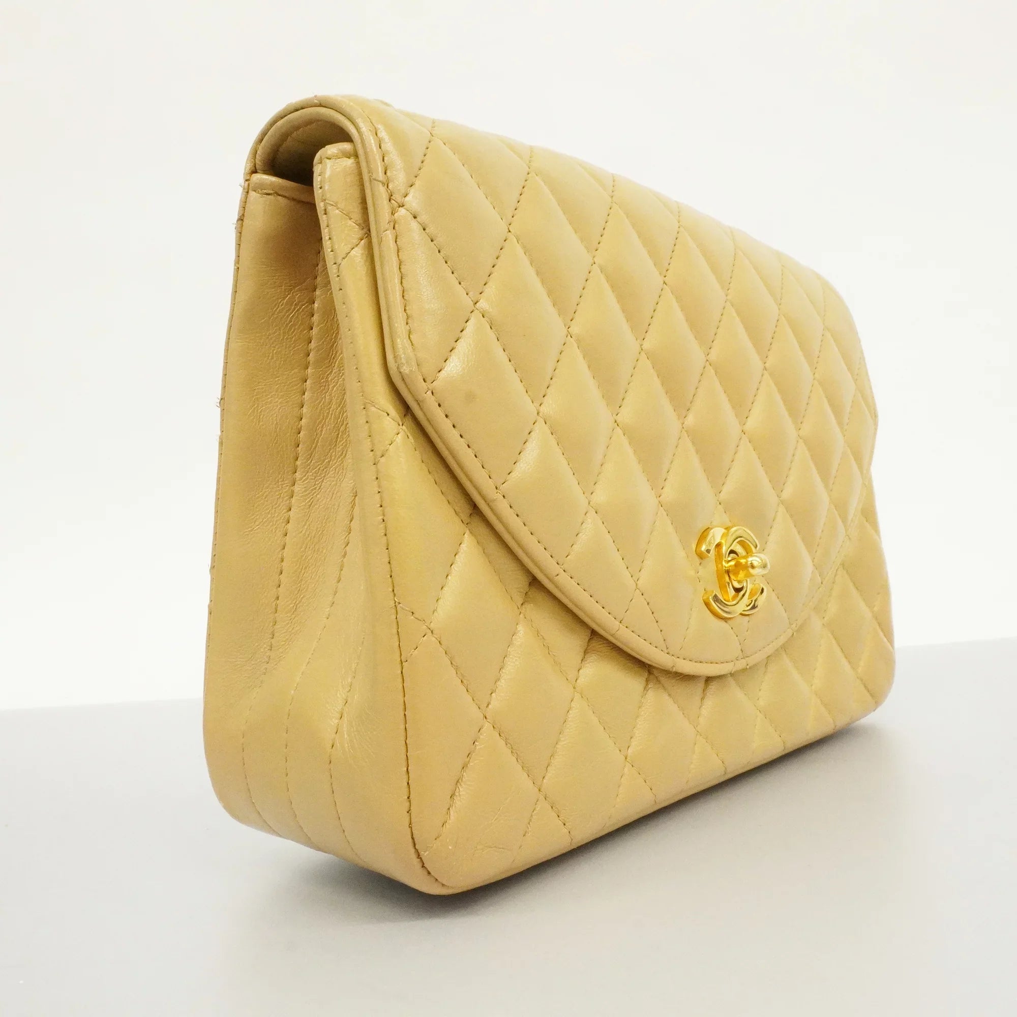 Authenticated Used Auth Chanel Matelasse Single Chain Women's Leather Shoulder Bag Beige