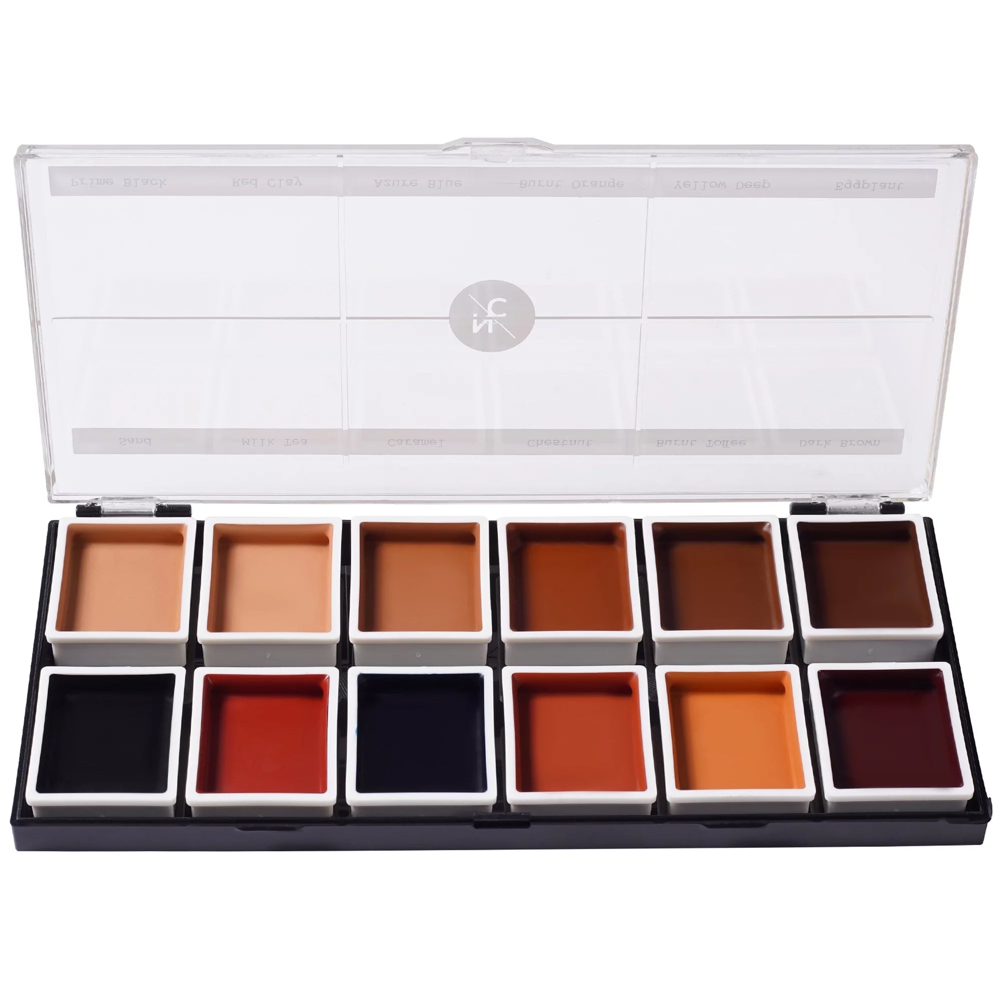 Narrative Cosmetics 12 Color Dark Flesh Tone Alcohol Activated Makeup Palette for Special Effects - Fluidproof Dark Flesh Tone Makeup for Professional Makeup Artists