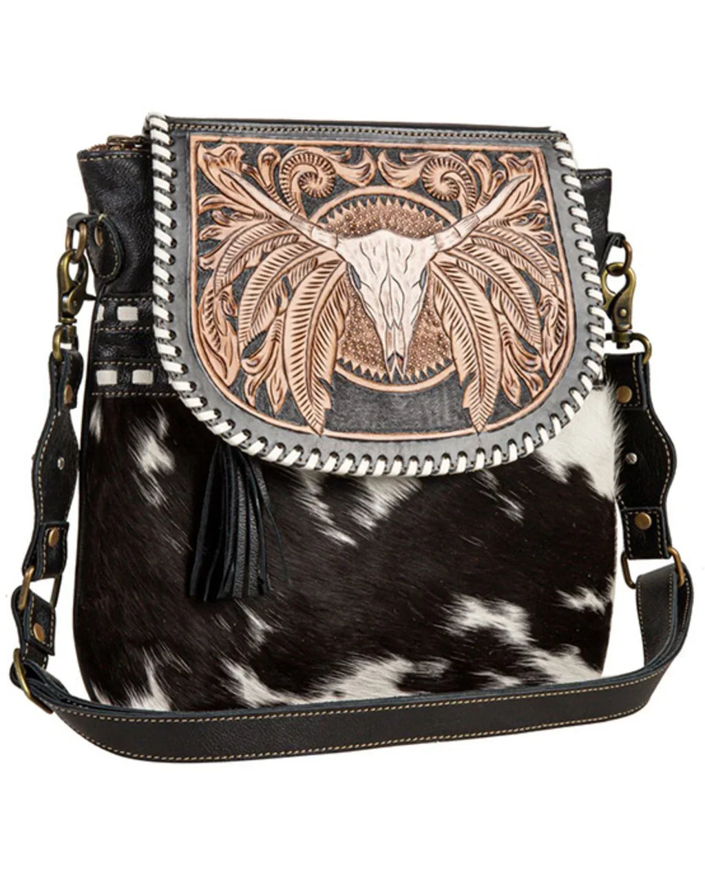 Myra Bag Women's Spirit Of The Herd Hand Tooled Crossbody Black One Size