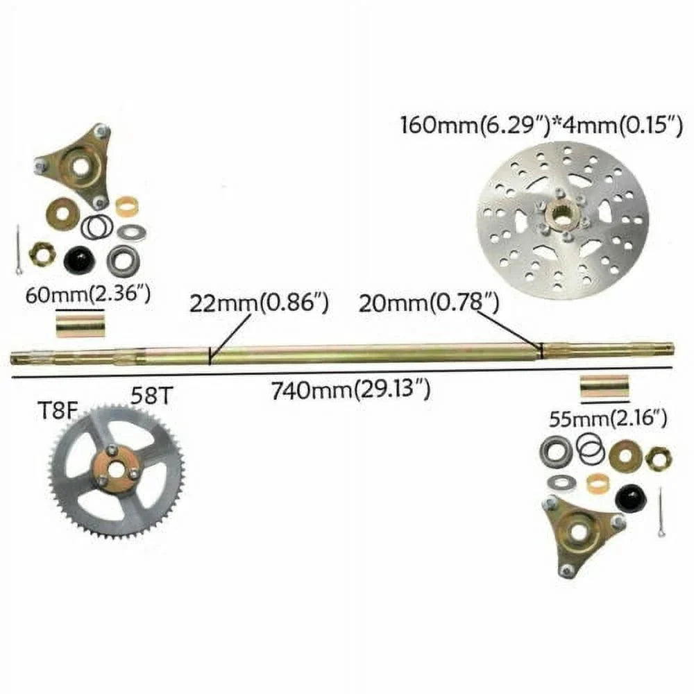 29"Go Kart Rear Live Axle Kit;Brake Assembly;Sprocket &Hub Fits Drift Trike Quad