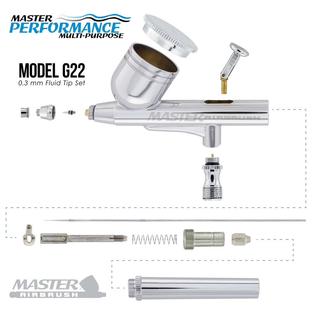 Master Airbrush Dual Exhaust Air Storage Tank Compressor Kit with Gravity Feed Airbrush; 6 Color Acrylic Paint Artist Set