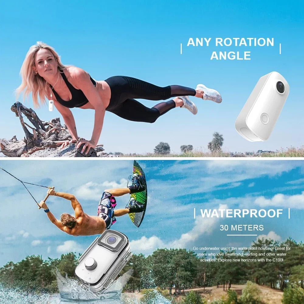SJCAM C100 Action Camera 1080P/30fps Digital Video Camera 30M Liquidproof Magnetic Body Built-in Battery WiFi Connection APP Sharing with Liquidproof Case Back Clip Lanyard