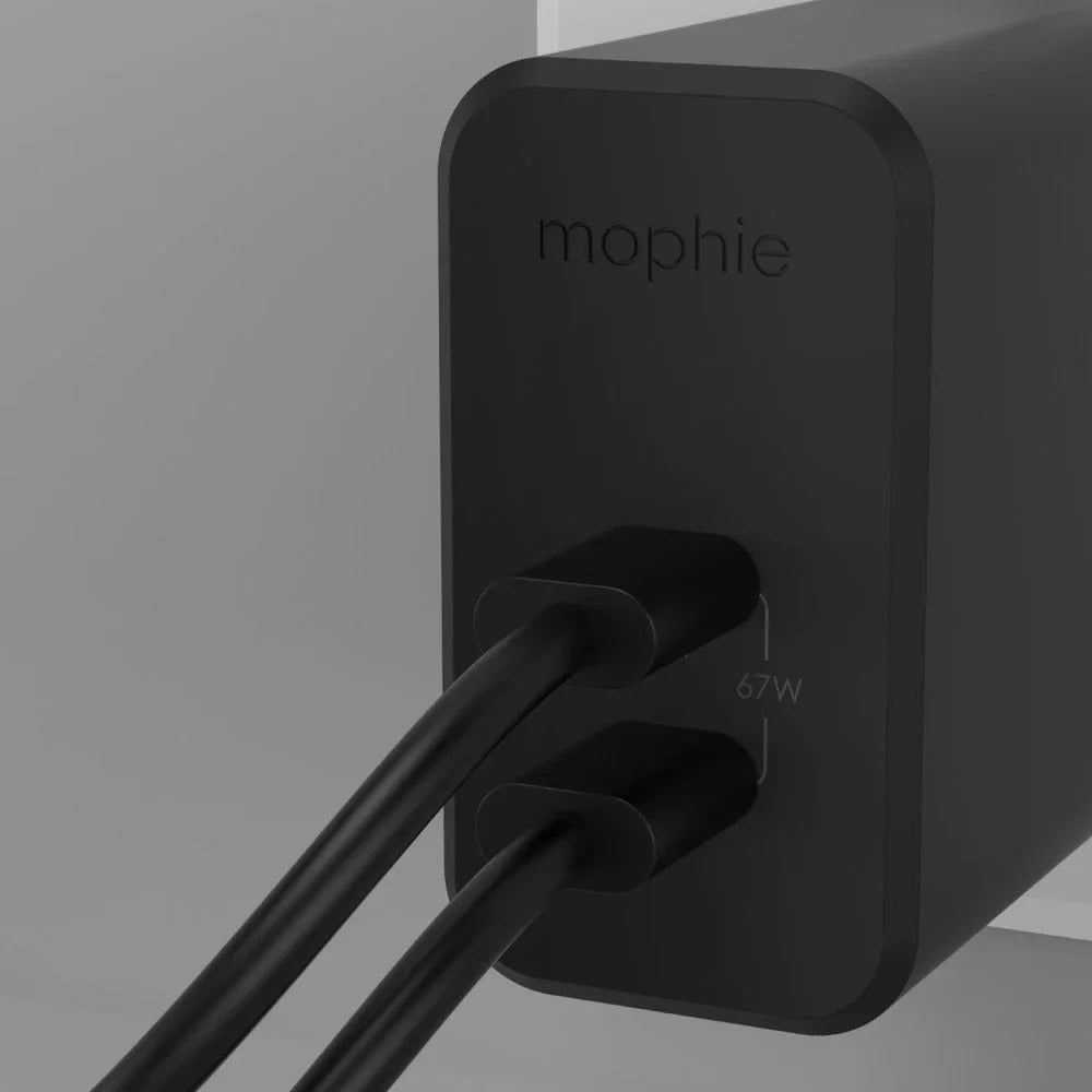 mophie USB C Charger GaN 67W; 3-Port Fast Compact Foldable Wall Charger for MacBook Pro/Air; iPad Pro; Galaxy S22/S21; HP Spectre; Note20/10+; iPhone 14/13/12 Pro; Pixel; and More - Black