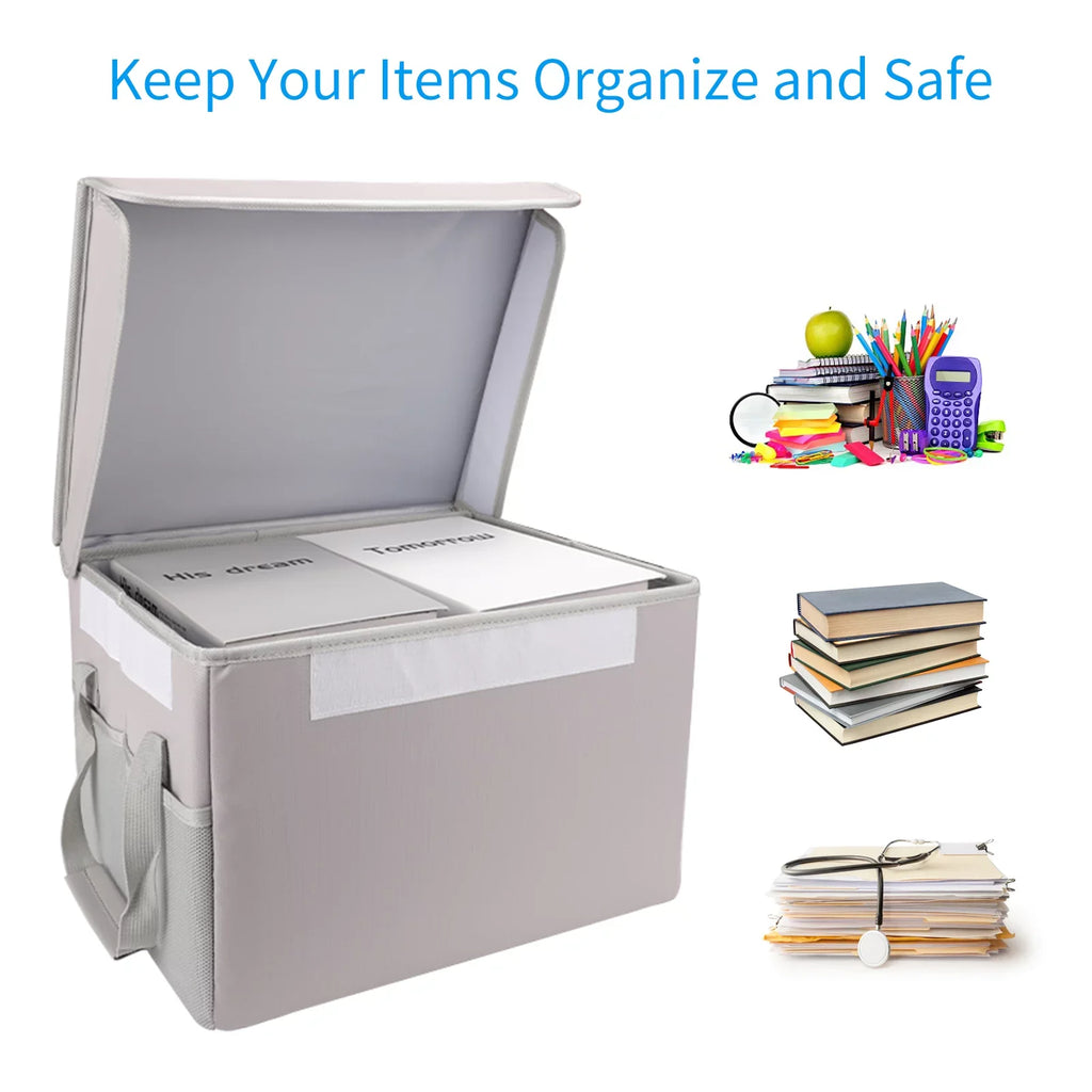 Irfora Fireproof Fluidproof Storage Box; Ideal for Home Office Car; with Lid and Sturdy Handles