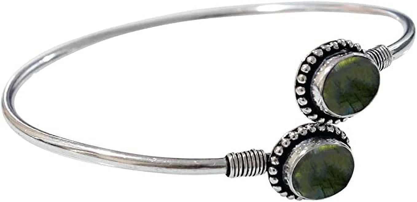 Handmade Cuff Bracelet For Women; Bohemian Tribal Design Silver Plated Natural labradorite Gemstone Modern Designer Fashion Bracelet; Party Boho Jewellery