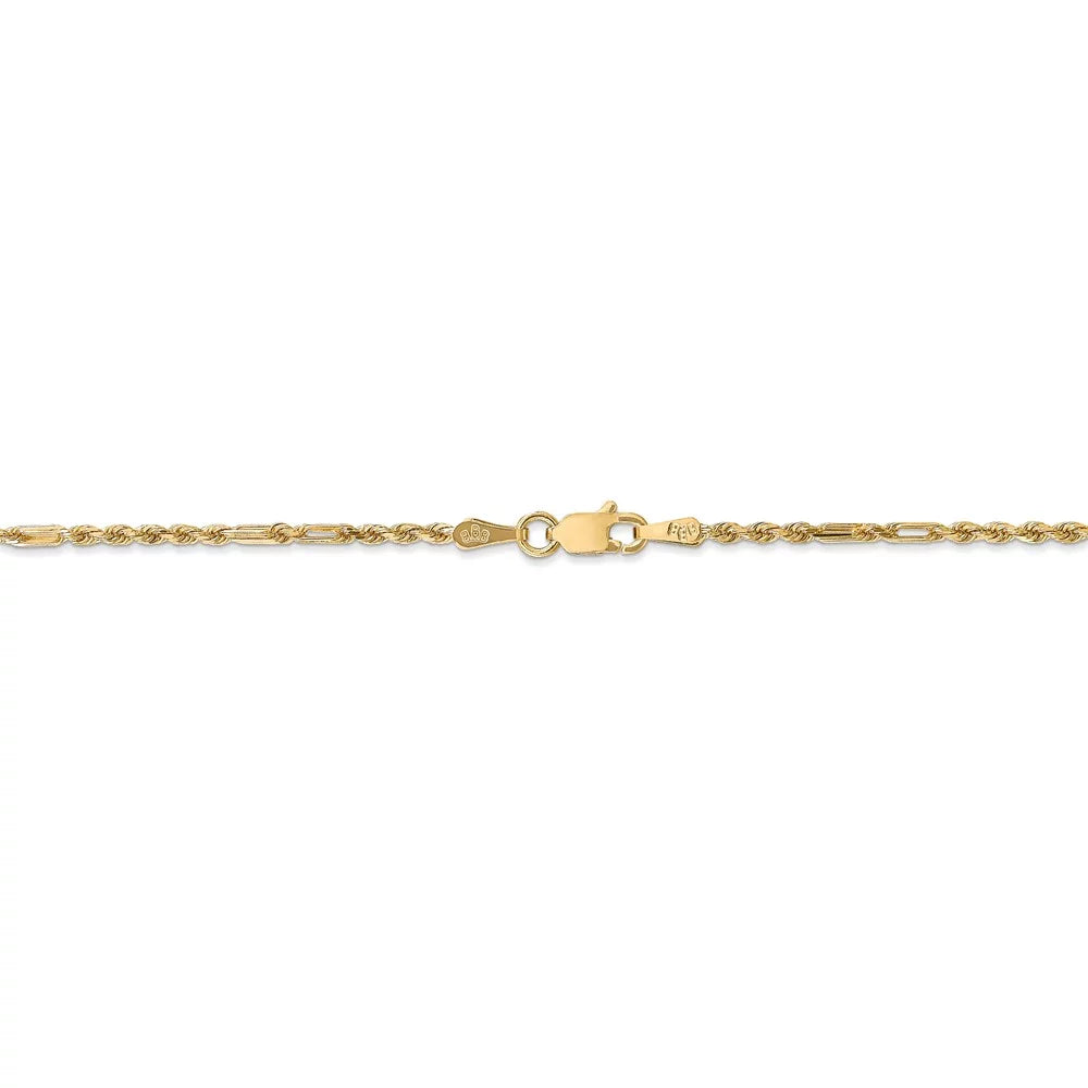 Real 14kt Yellow Gold 1.8mm Diamond Cut Milano Rope Chain Chain Bracelet; 7 inch; for Adults and Teens; for Women and Men