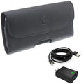 6ft USB Cable 18W Fast Home Charger w Holster Leather Case Belt Clip for OnePlus 6; 8 5G UW - Razer Phone 2 - Samsung Galaxy S9 Plus S8 Plus S22 Plus S10 Plus XCover FieldPro S20 Exhaust Edition