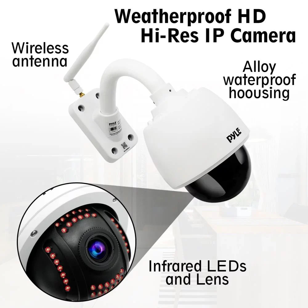 PYLE PIPCAMHD47.5 - Weatherproof HD Hi-Res IP Camera - 4x Optical Zoom Outdoor WiFi Cam with Built in 32g SD