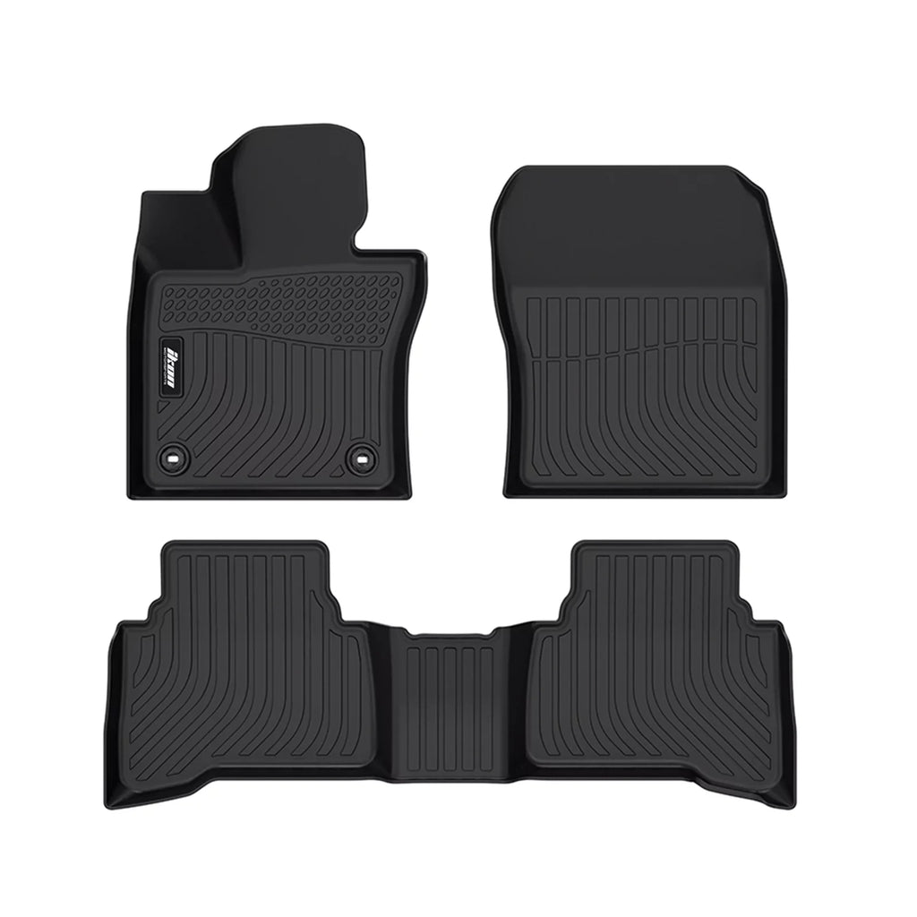 Ikon Motorsports Floor Mats & Trunk Mat Compatible With 2023-2024 Toyota Prius ; Black 3D Molded Carpets Liner 1st 2nd Row Front Rear Pad 4PC TPE Thermo Plastic Elastomer All Weather Protector