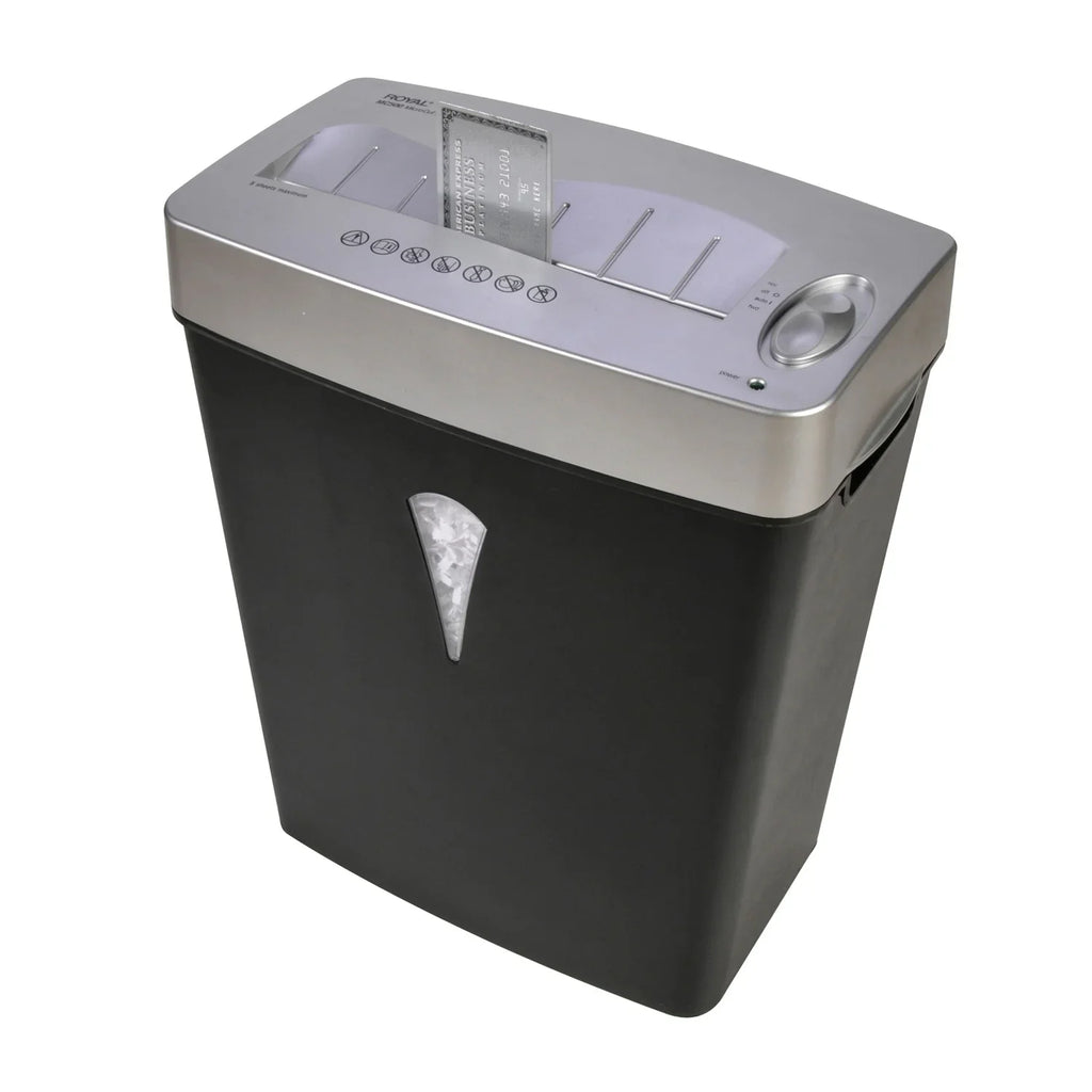 Royal MC500 Paper Shredder - Micro Cut - 5 Per Pass - for shredding Paper; Credit Card - 0.157" x 0.394" Shred Size - 4 gal Wastebin Capacity - Black; Silver