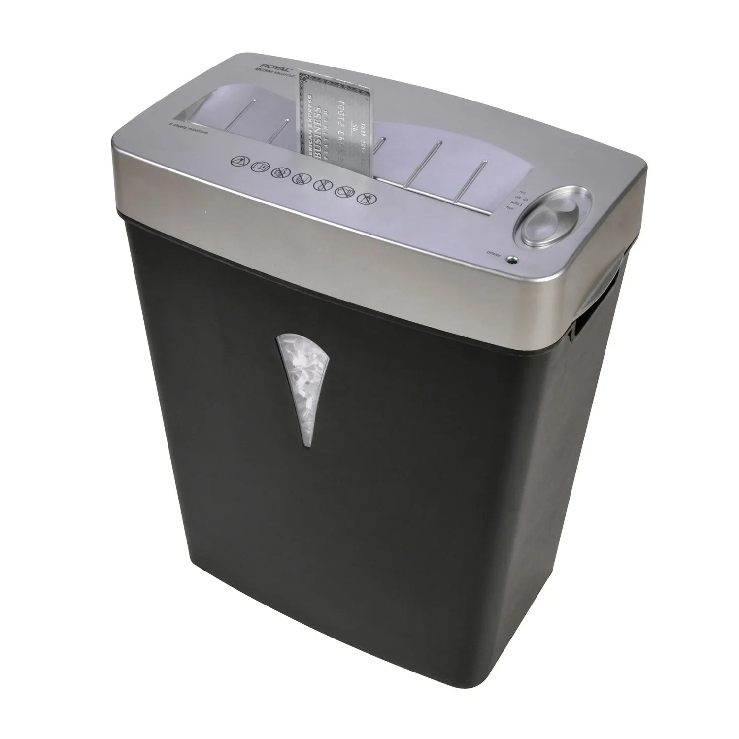 Royal MC500 Paper Shredder - Micro Cut - 5 Per Pass - for shredding Paper; Credit Card - 0.157" x 0.394" Shred Size - 4 gal Wastebin Capacity - Black; Silver