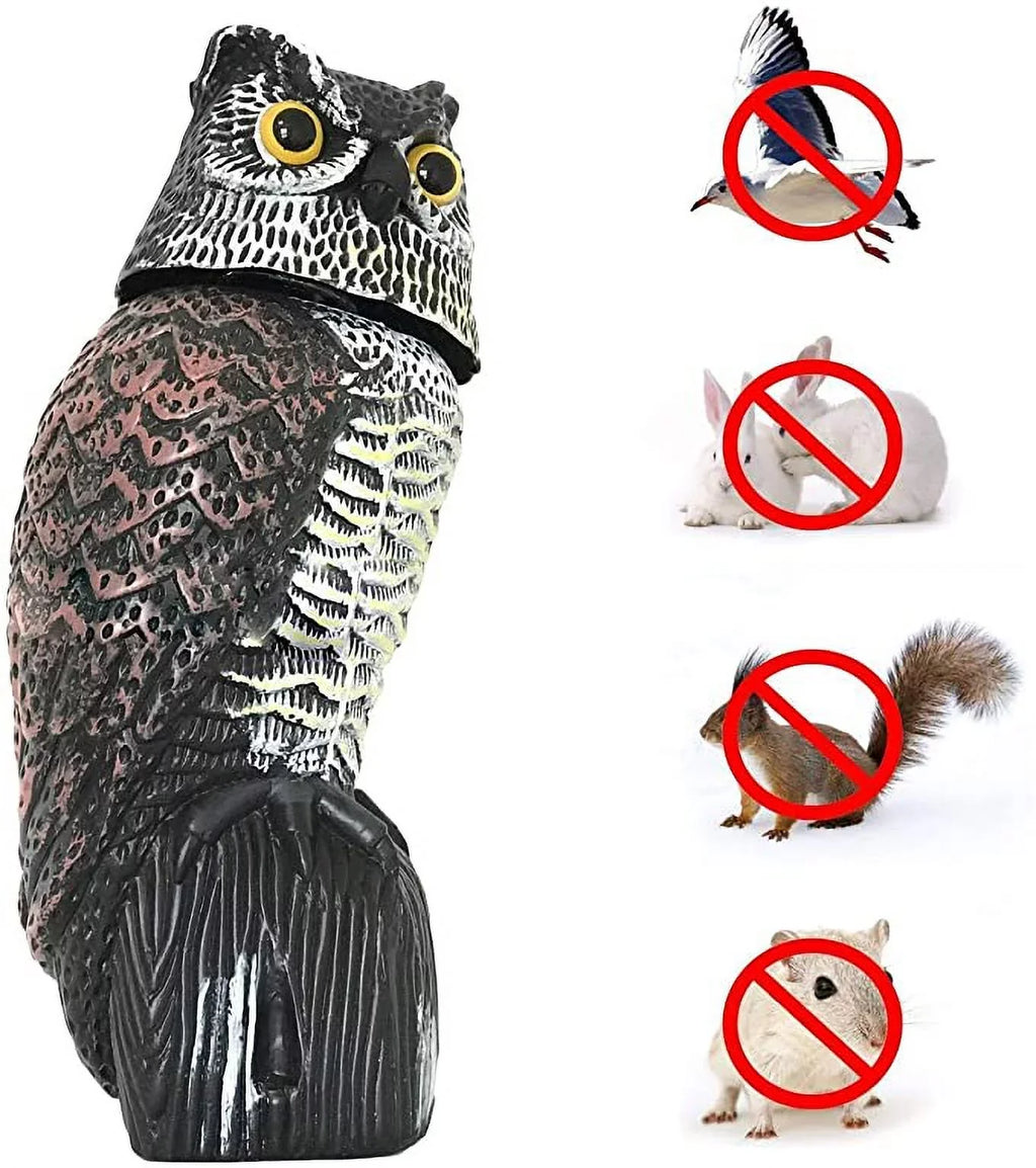 Spring hue Owl Decoy 360 Rotate Head to Scare Birds; Scarecrow Owl Decoy Statue Realistic Scary Sounds & Shadow Fake Owl Outdoor Pest Bird Deterrent for Patio Yard Garden Protector