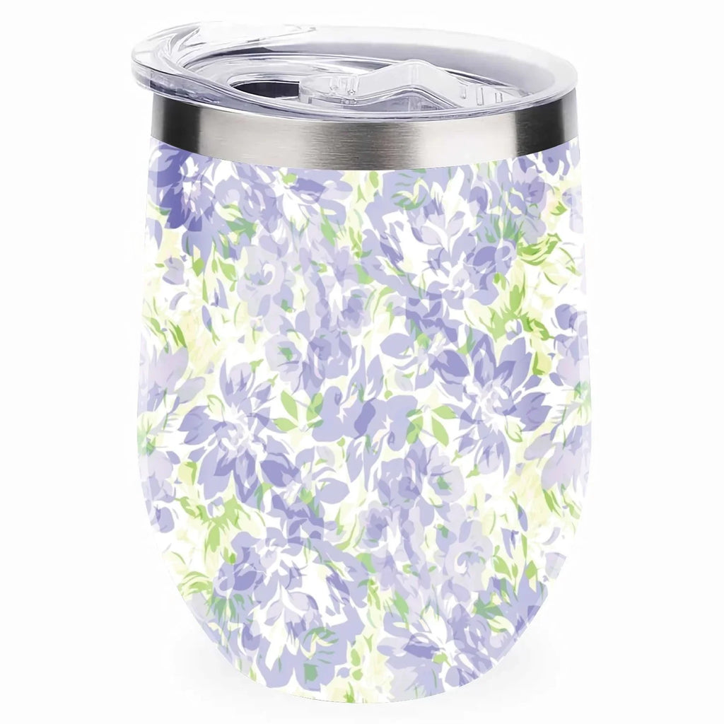 Hidove 12oz 304 Stainless Steel Vacuum Insulated Cups; Blue with Green Floral Pattern Eggshell Cup U Shape Tumbler Cups with Lid; Double Layer Insulation Wine Cup Big Belly Cup