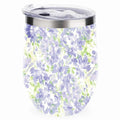 Hidove 12oz 304 Stainless Steel Vacuum Insulated Cups; Blue with Green Floral Pattern Eggshell Cup U Shape Tumbler Cups with Lid; Double Layer Insulation Wine Cup Big Belly Cup