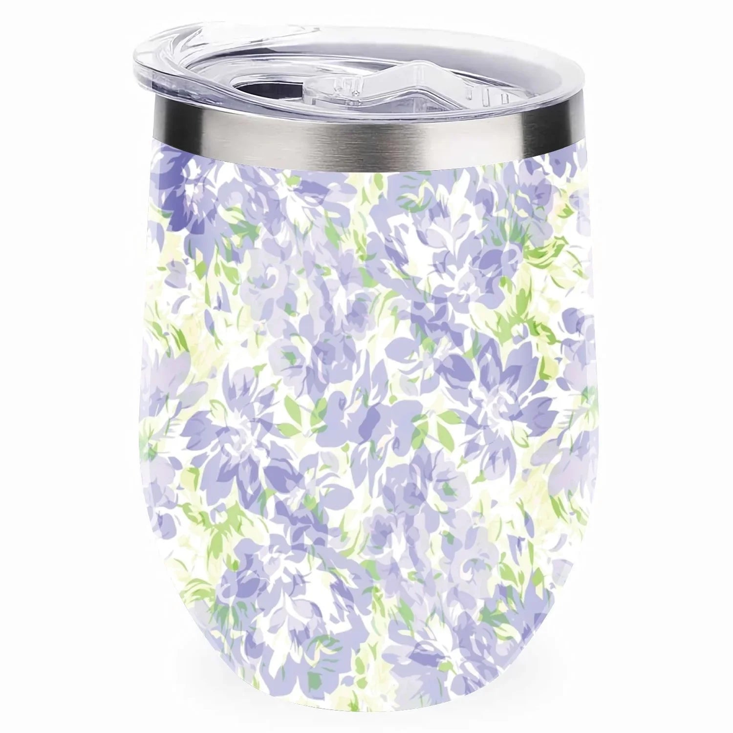 Hidove 12oz 304 Stainless Steel Vacuum Insulated Cups; Blue with Green Floral Pattern Eggshell Cup U Shape Tumbler Cups with Lid; Double Layer Insulation Wine Cup Big Belly Cup