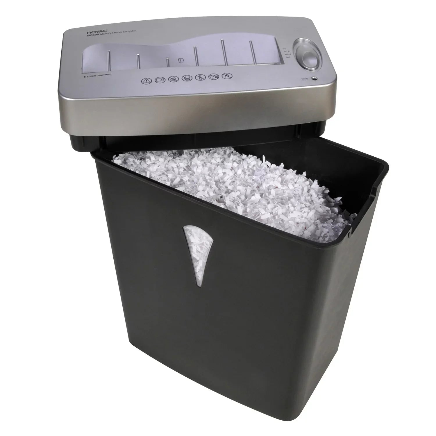 Royal MC500 Paper Shredder - Micro Cut - 5 Per Pass - for shredding Paper; Credit Card - 0.157" x 0.394" Shred Size - 4 gal Wastebin Capacity - Black; Silver