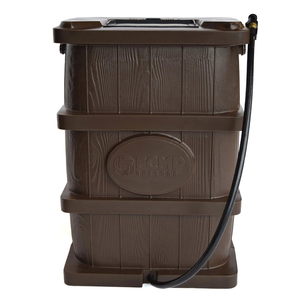 FCMP Outdoor WG4000 45 Gallon Wood Grain Rain Catcher Barrel; Brown